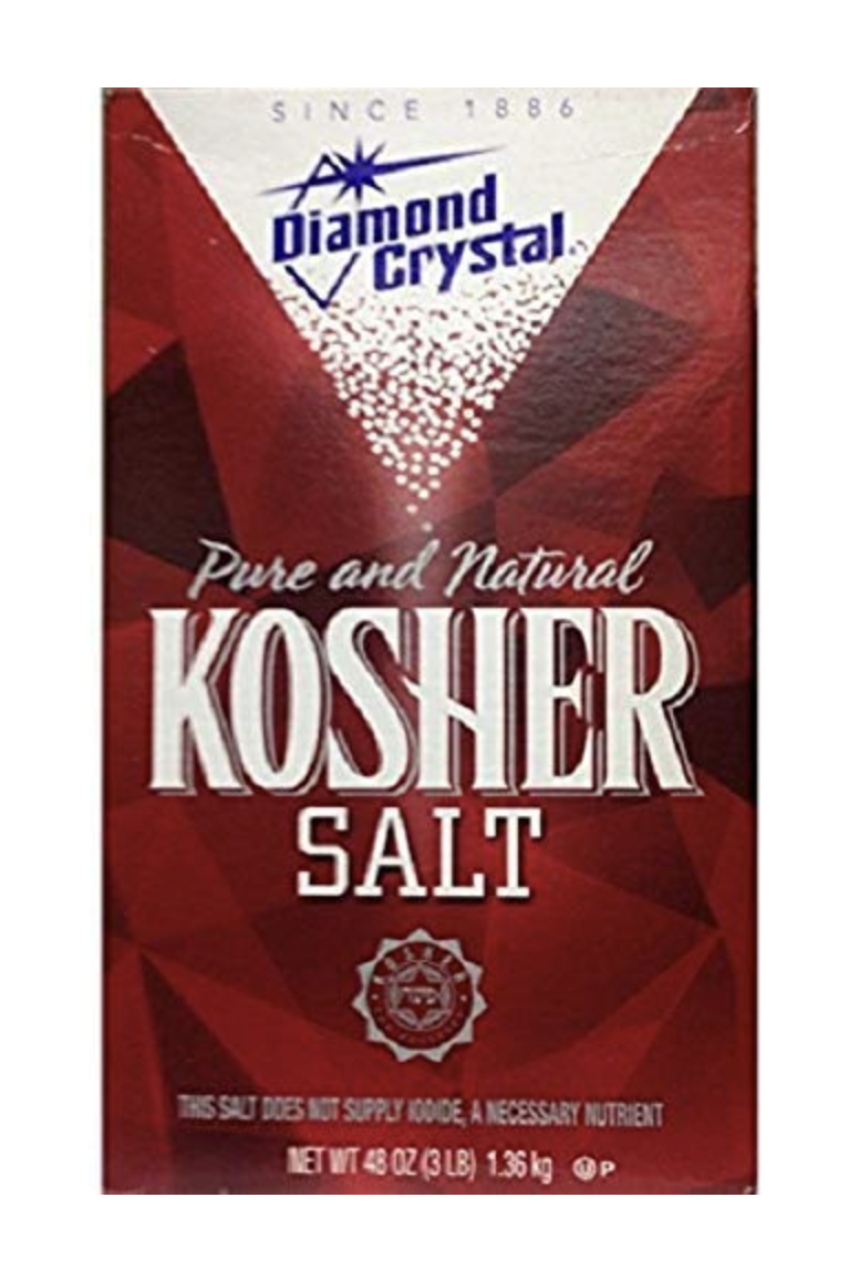 three photos of kosher salt. redmonds, mortons and diamond crystal