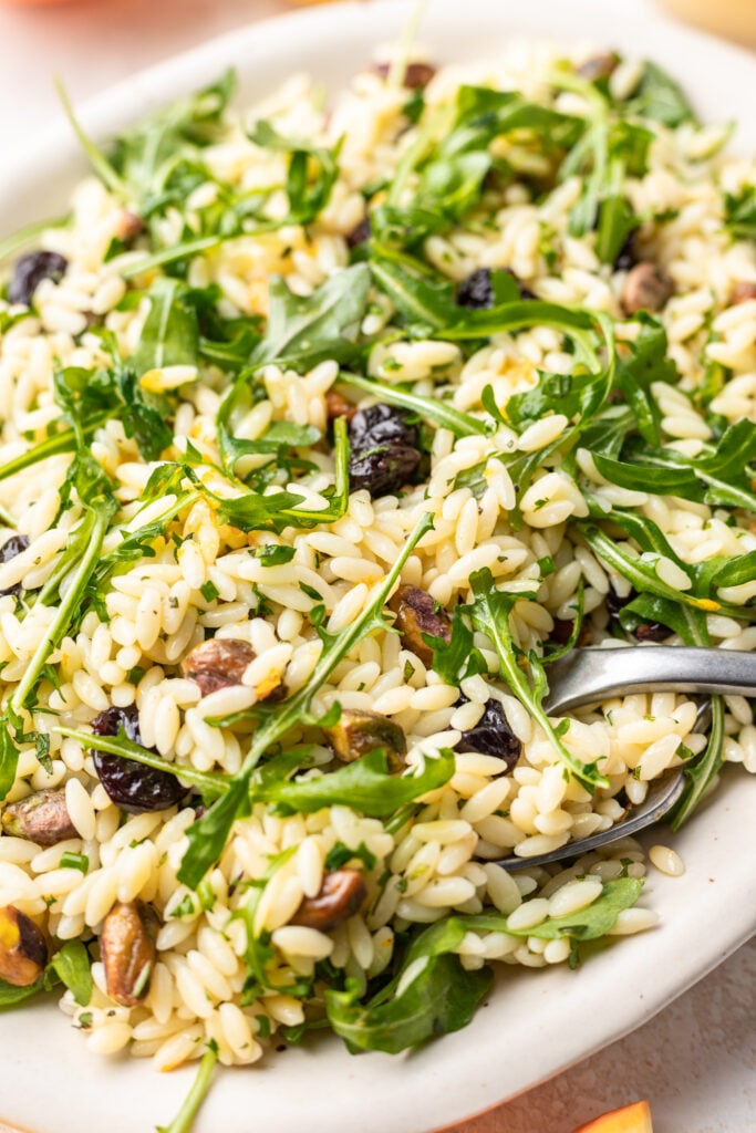 orzo salad on a platter