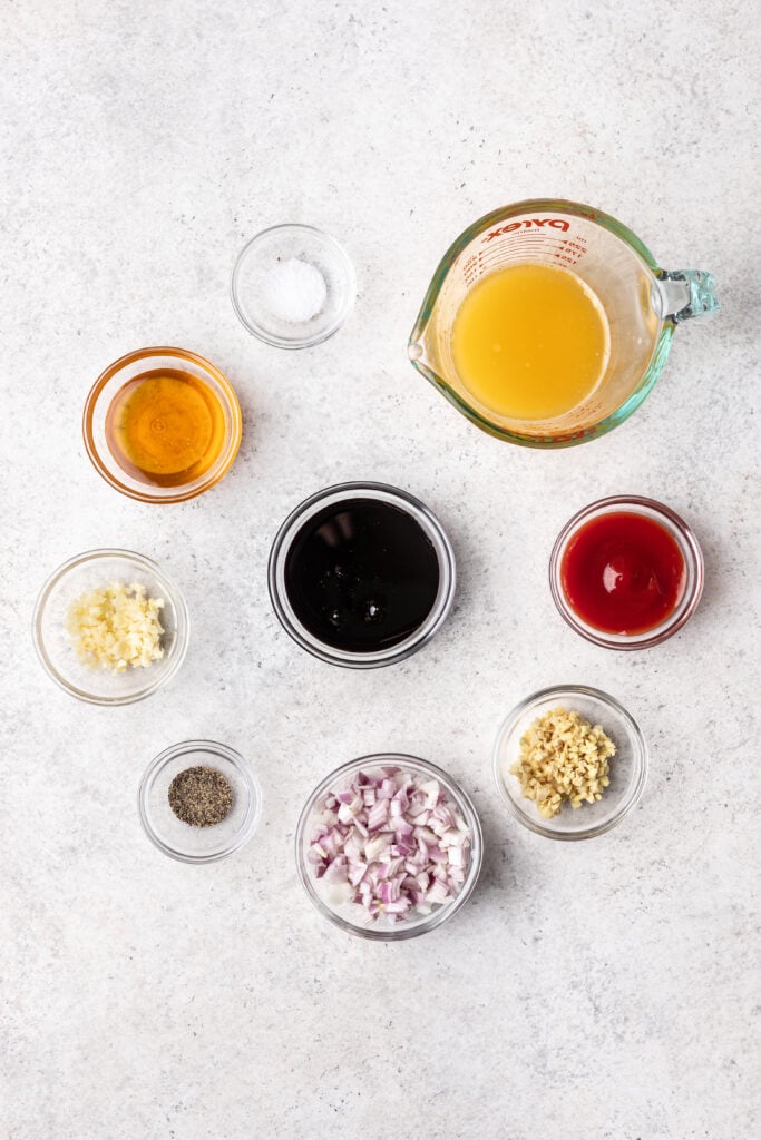ingredients in bowls on a grey background