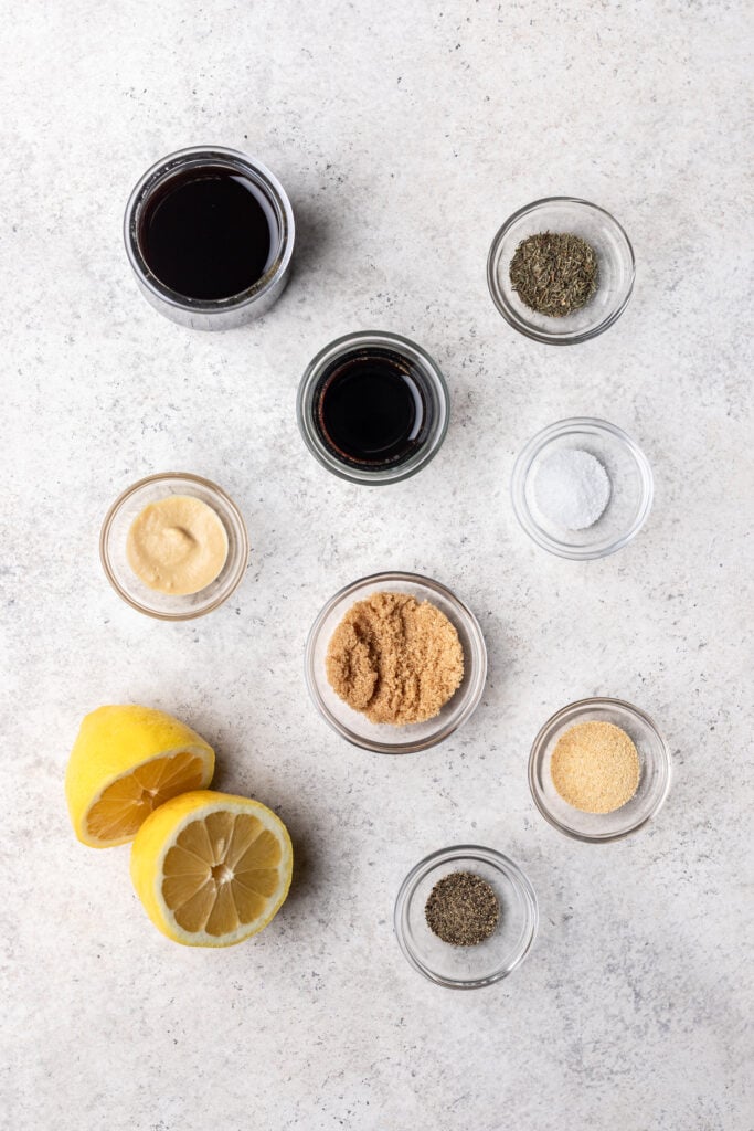 ingredients in small bowls on a board
