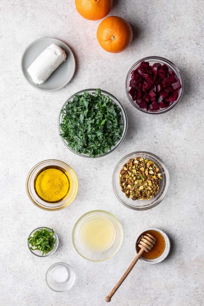 salad ingredients in a small bowls