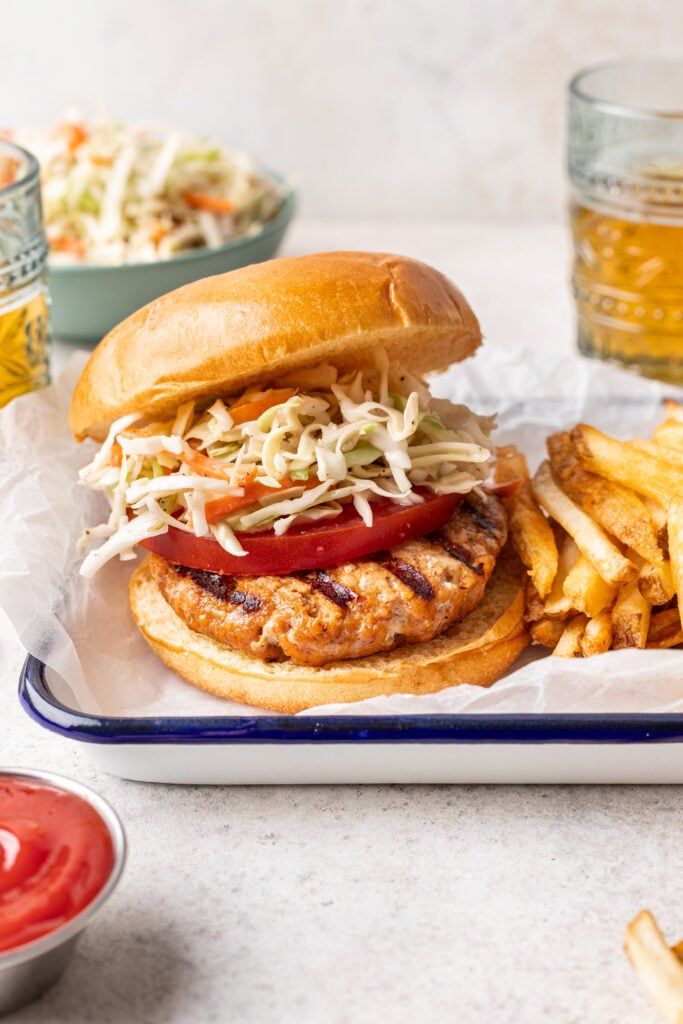chicken burger with coleslaw