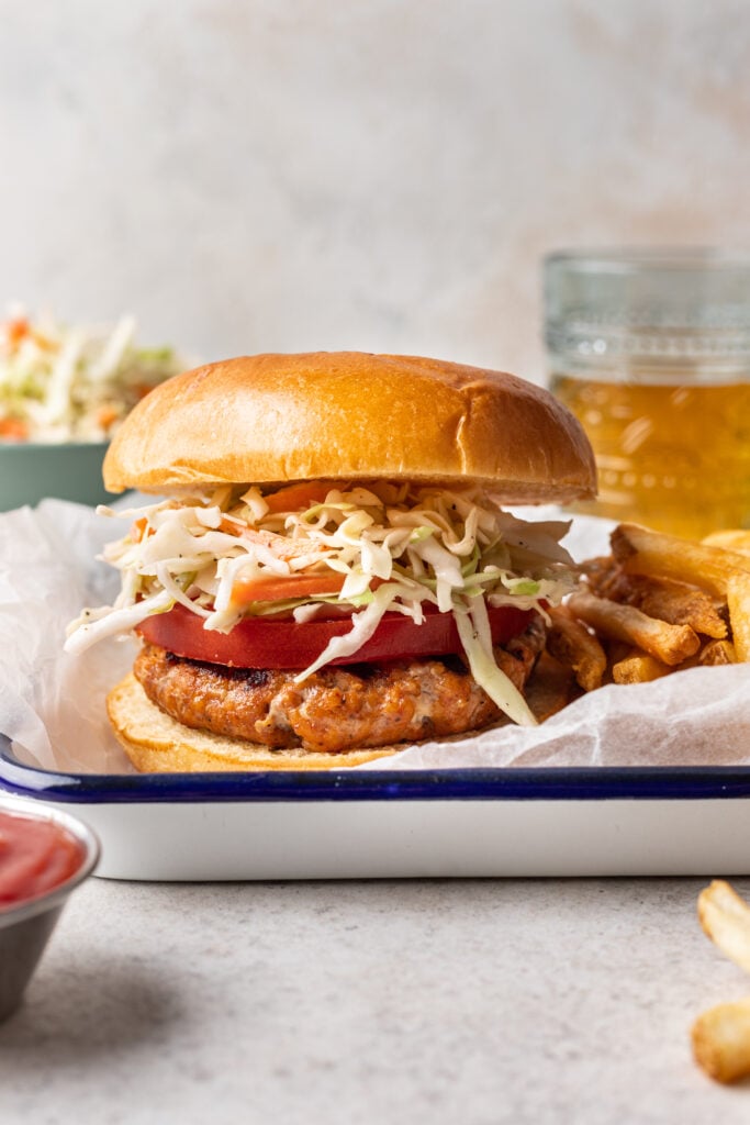 chicken burger with coleslaw