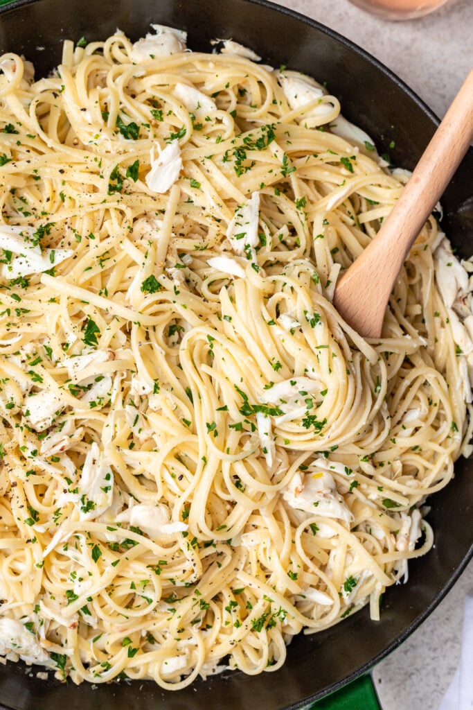 pasta in a cast iron skillet