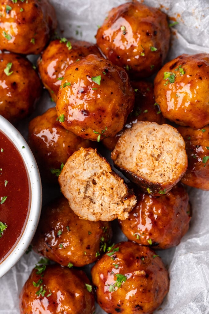 chicken meatball cut open