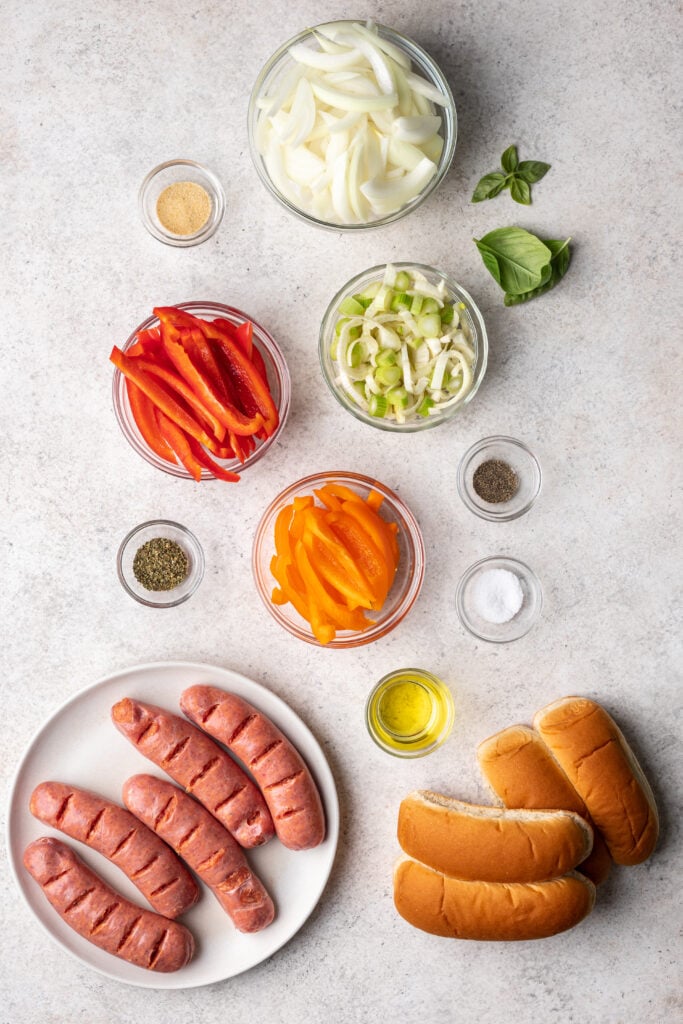 ingredients in small bowls on a grey background
