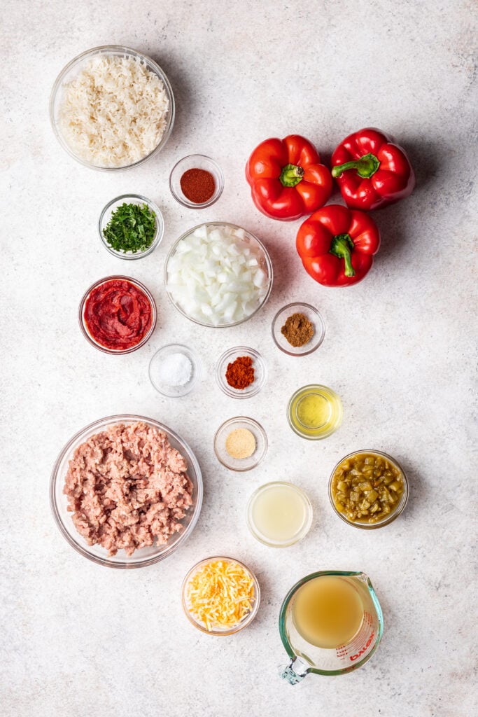 ingredients in bowls on a grey background