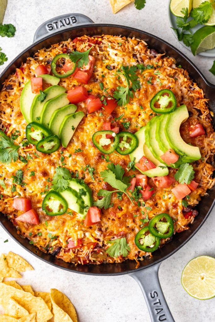 turkey taco rice skillet with avocado