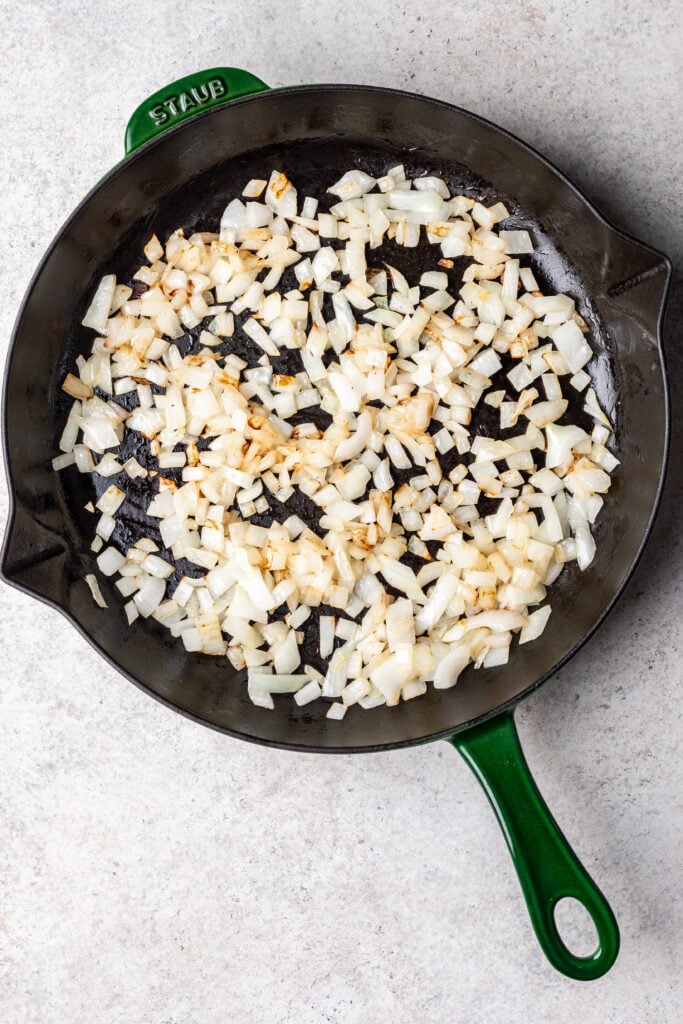 sauteed onions garlic in a pan