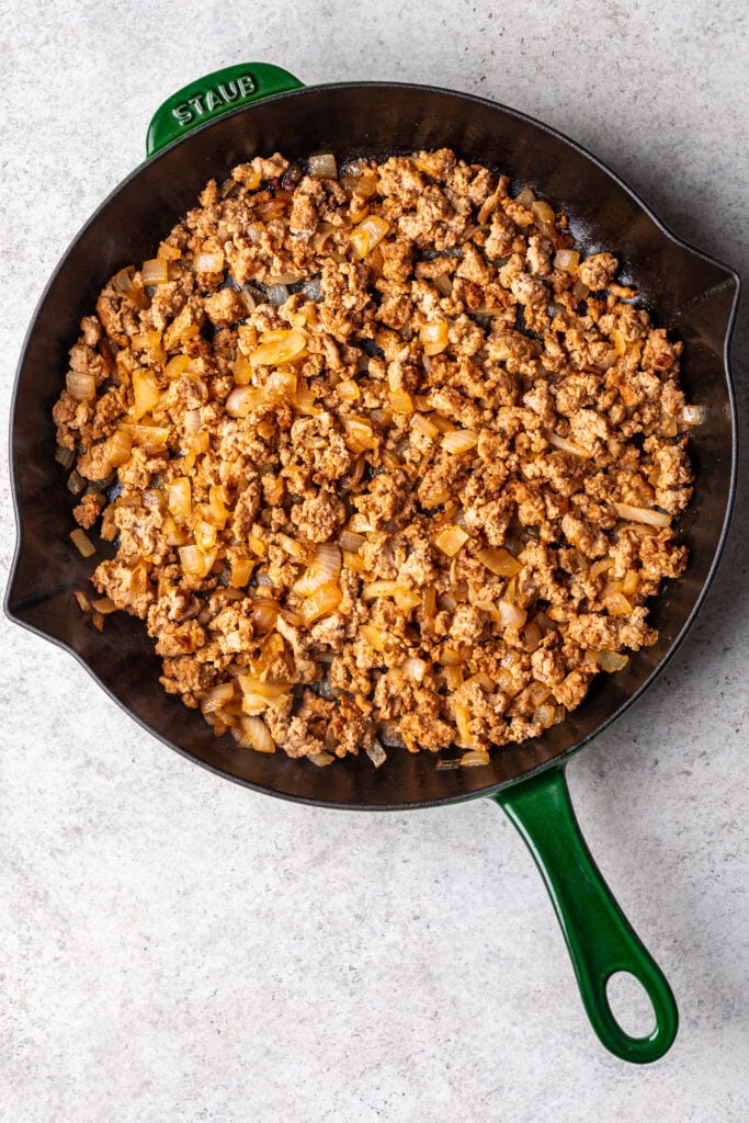 sauteed ground turkey in a pan