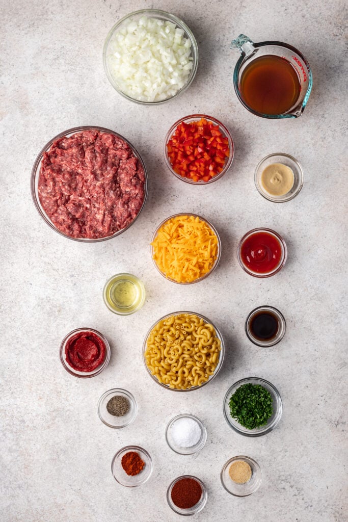 bowls of ingredients on a grey backgorund