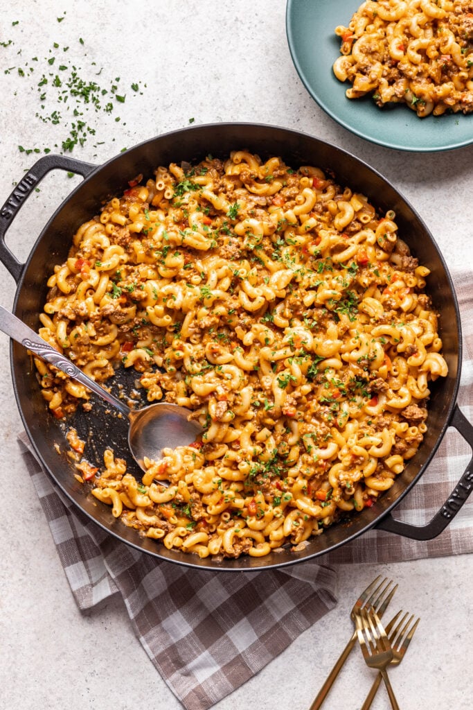 sloppy joe pasta with a spoon