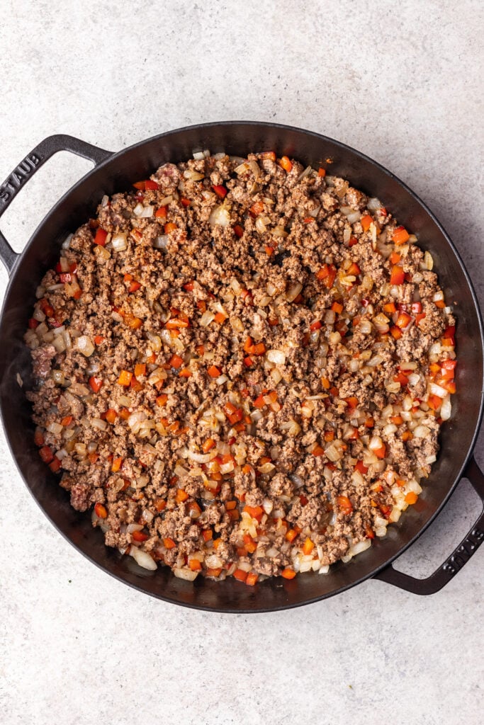 ground beef sautéed with onions and peppers