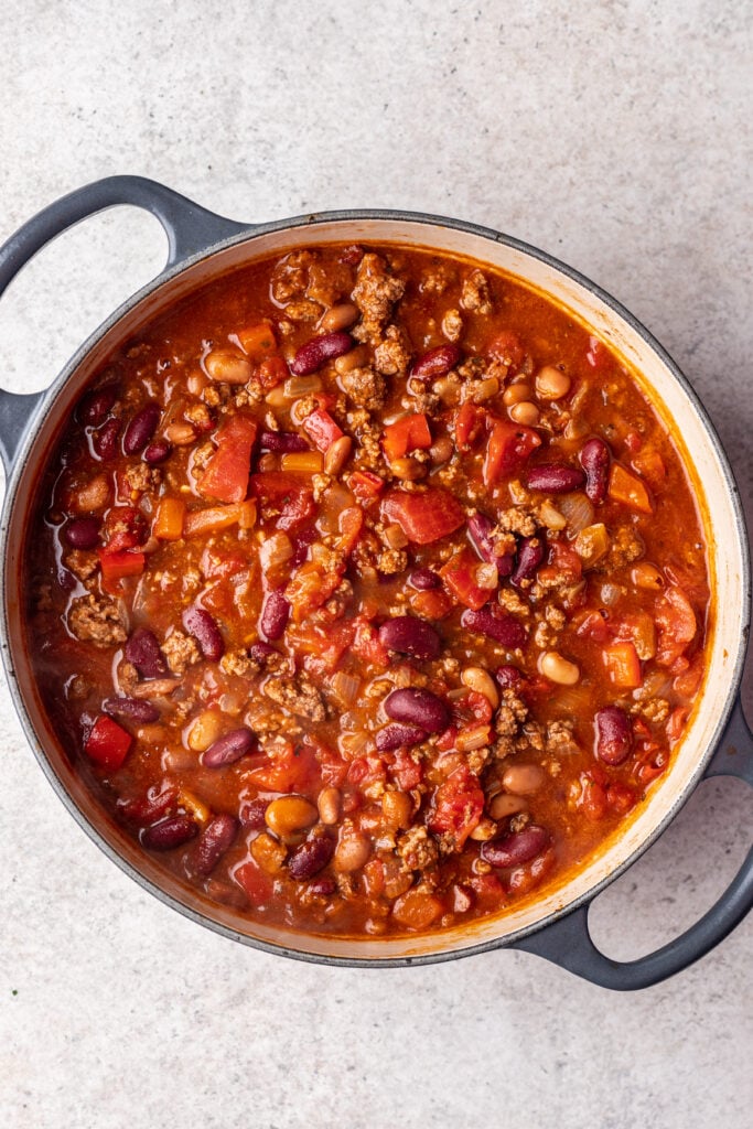 pot of ground beef chili