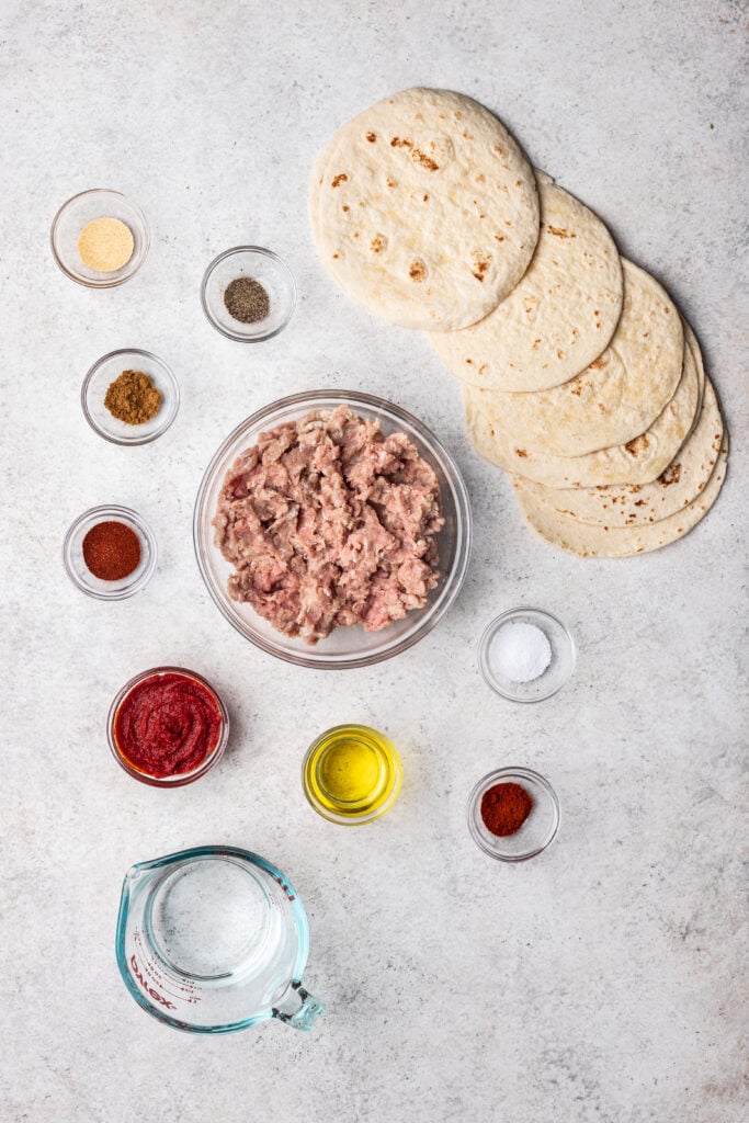 ingredients in bowls on a grey background