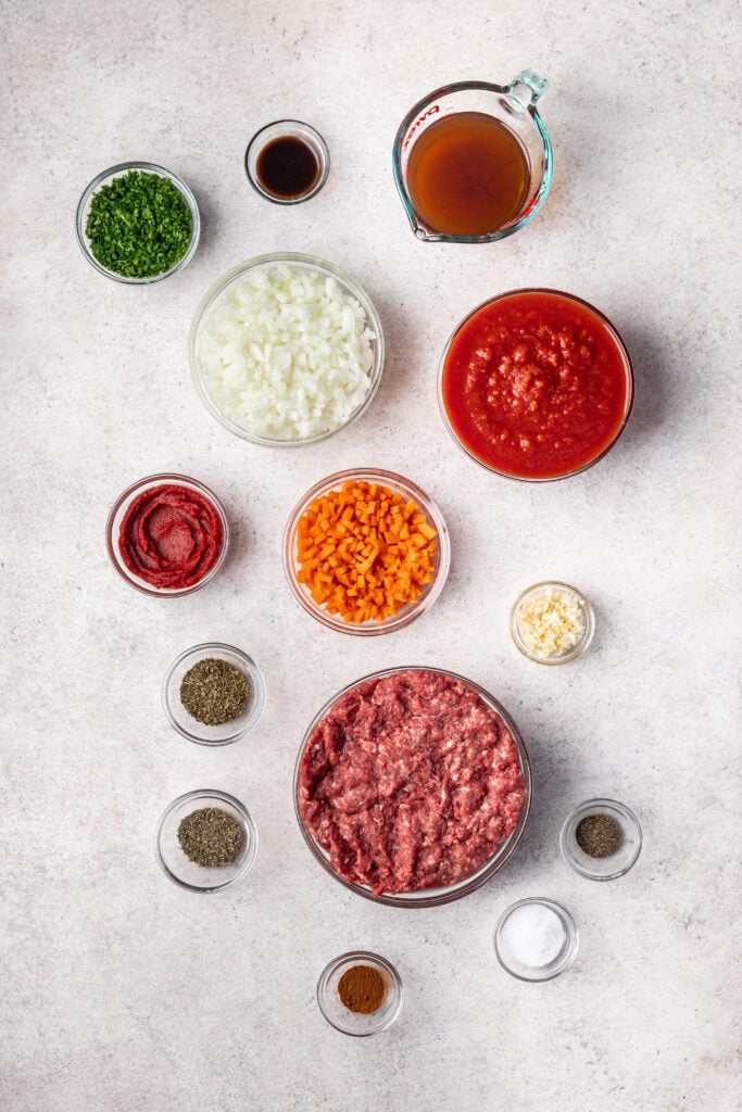 ingredients in bowls on a grey background
