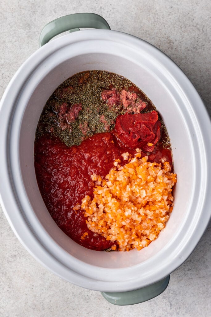 ingredients for sauce in a the slow cooker