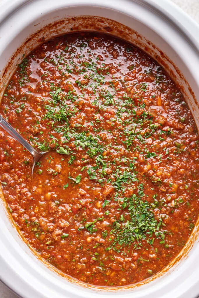 slow cooker bolognese with fresh parsley