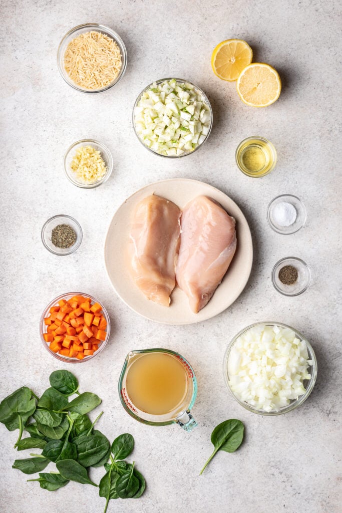ingredients in bowls on a grey background
