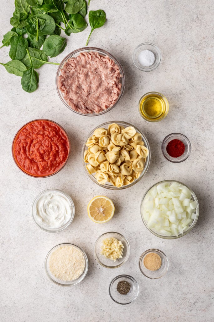 ingredients in bowls on a grey background