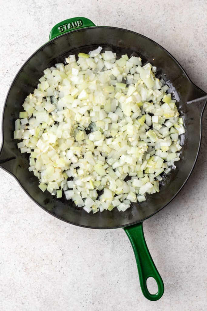 sauteéd onion and garlic in a skillet