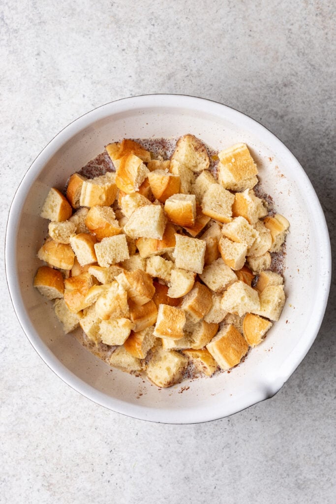 bread cubes tossed in custard mixture