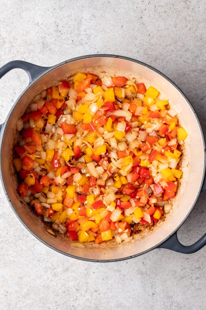 large pot with chopped veggies