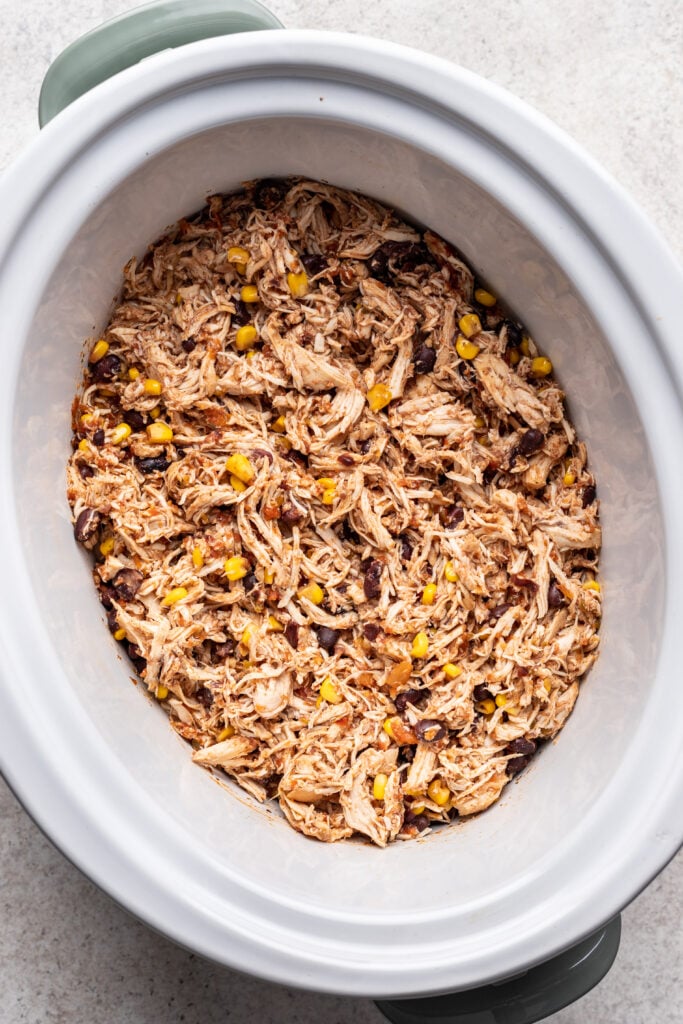 shredded mexican chicken in a slow cooker