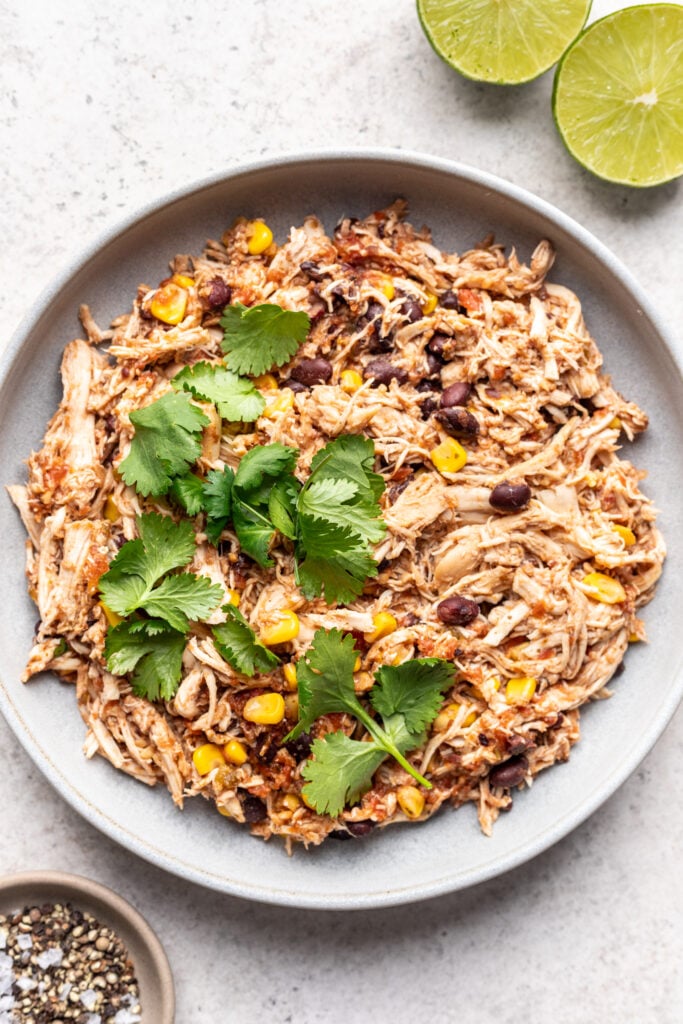 shredded mexican chicken on a serving plate