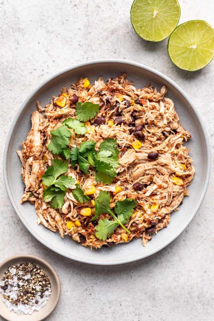 shredded mexican chicken on a serving plate