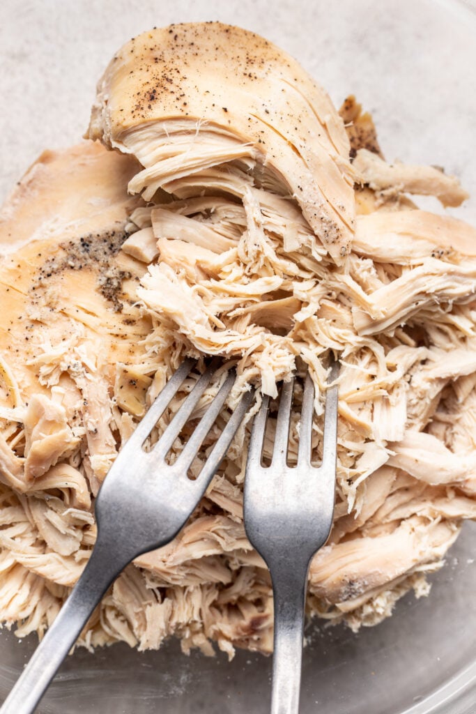 shredded chicken with two forks