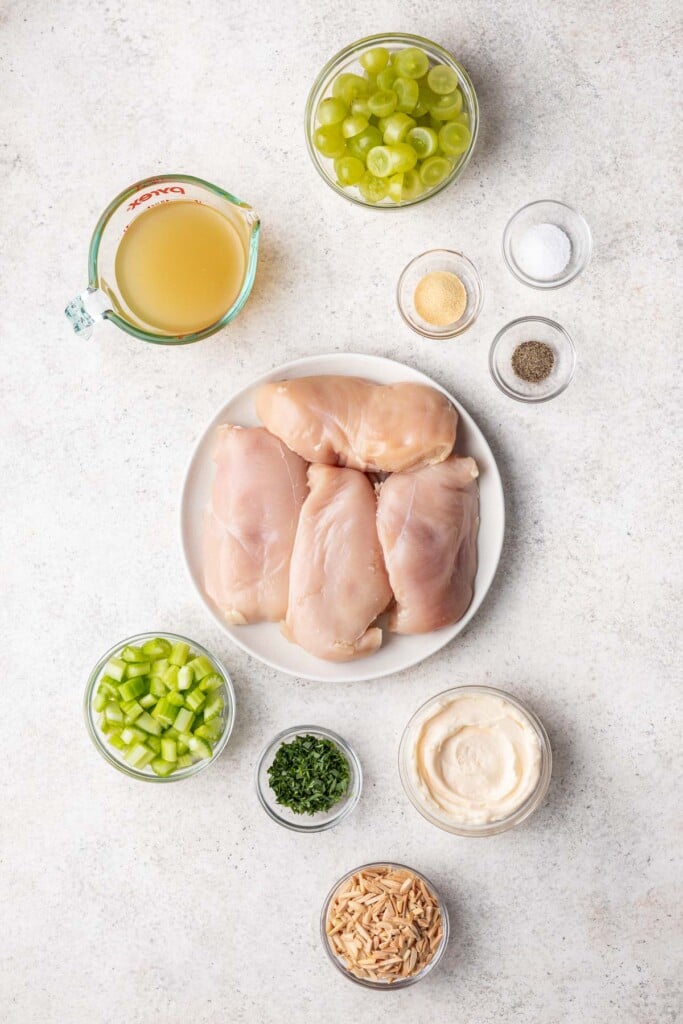 ingredients in bowls on a grey background