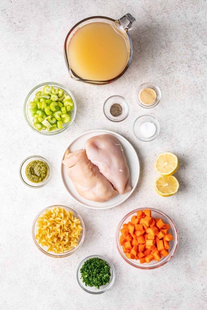 ingredients in bowls on a grey board
