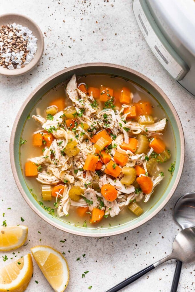 chicken noodle soup in a bowl