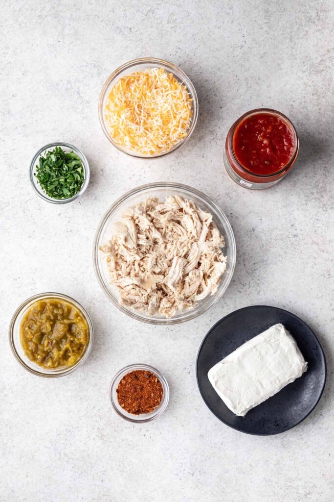 bowls on ingredients on a grey background