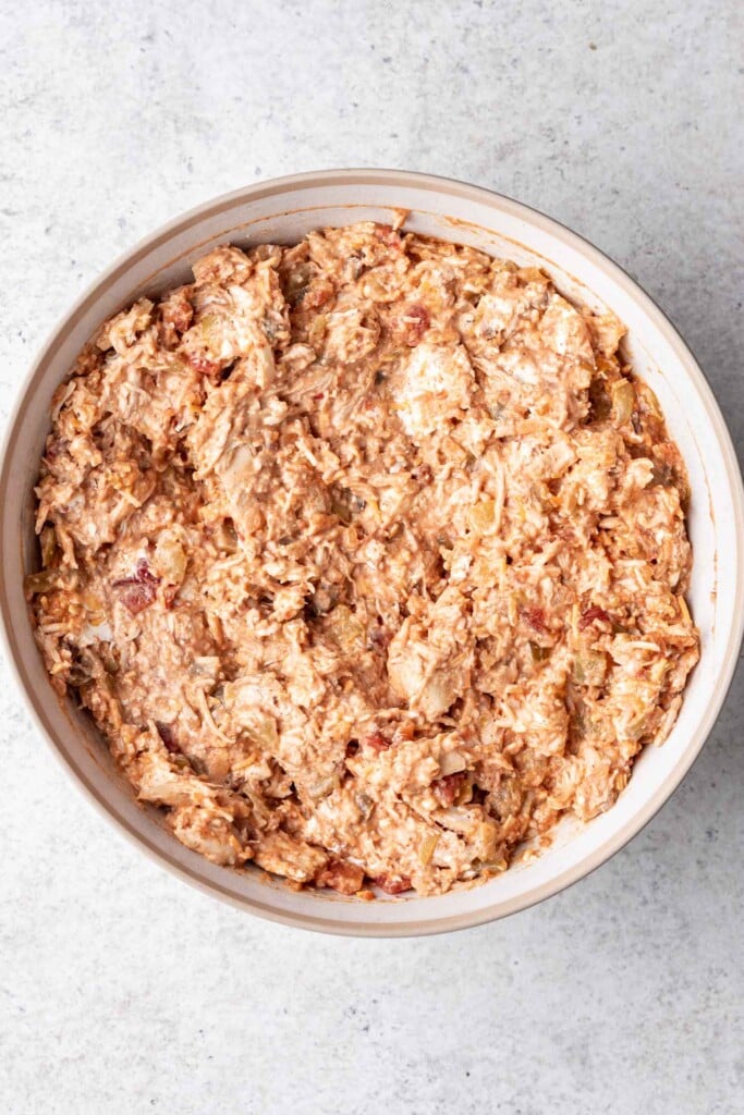 shredded chicken dip in a bowl
