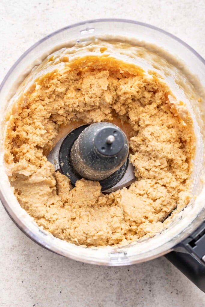 tahini blended in a food processor with chickpeas