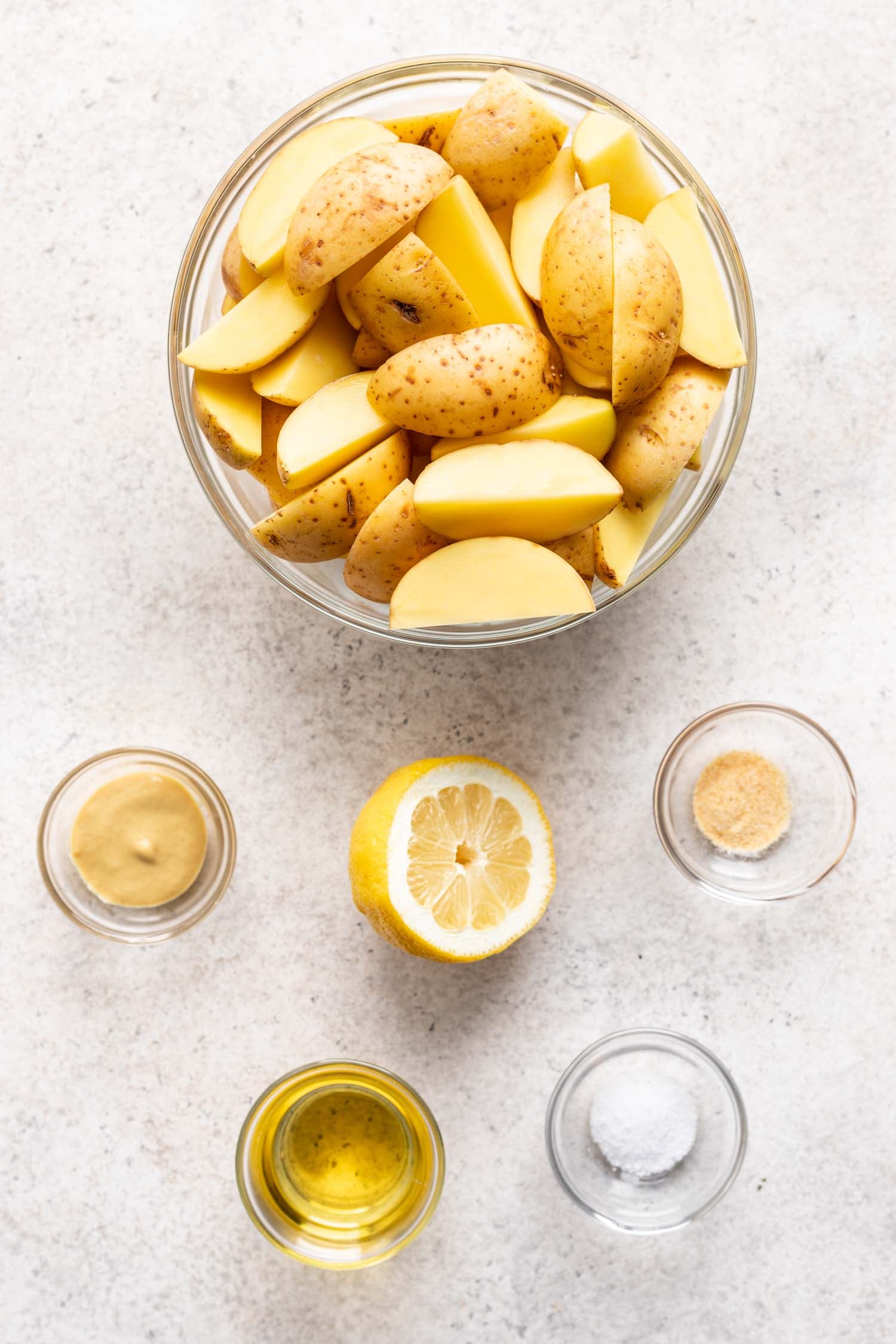 ingredients in bowls on a grey background
