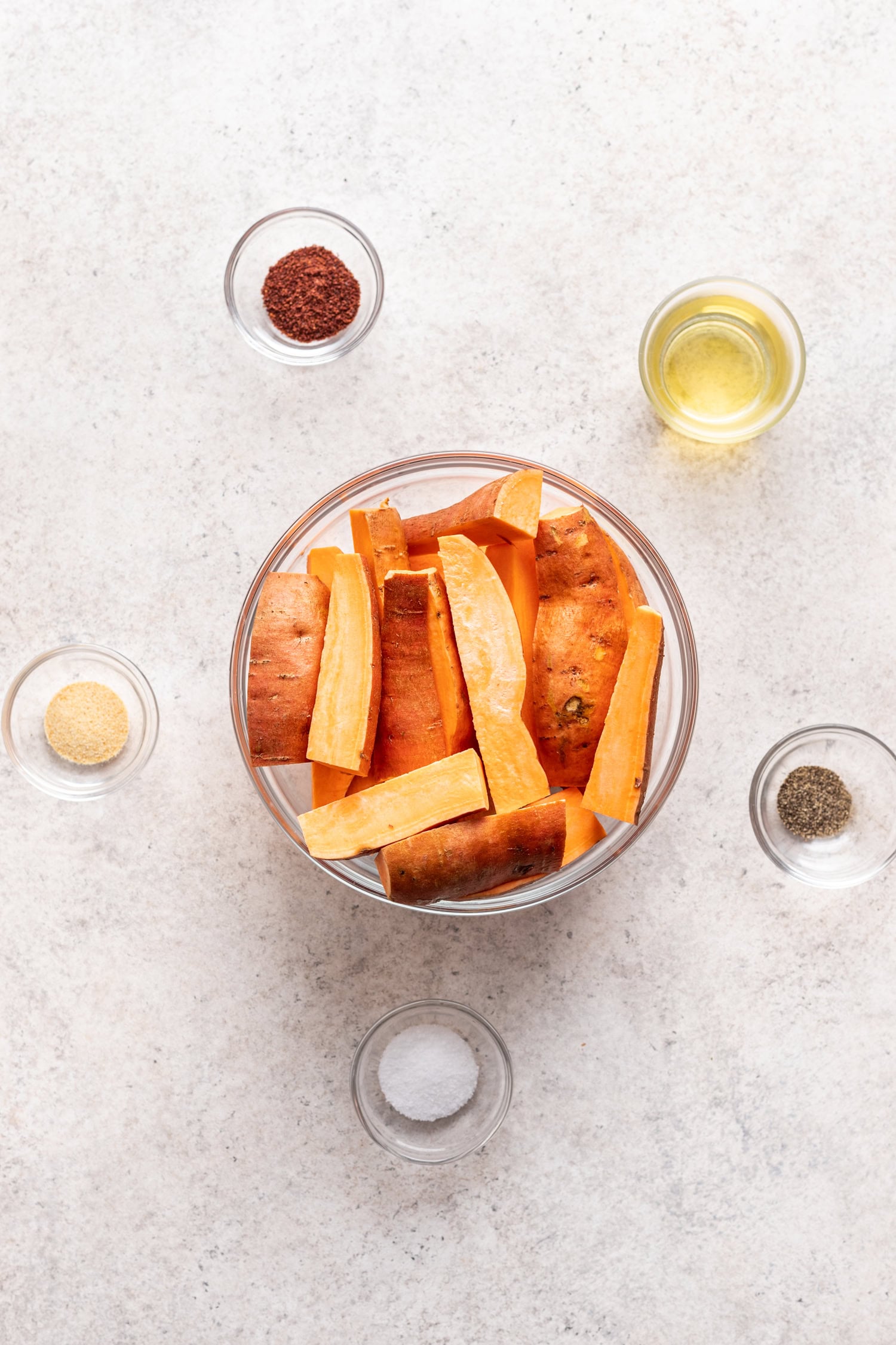 6 ingredients in glass bowls
