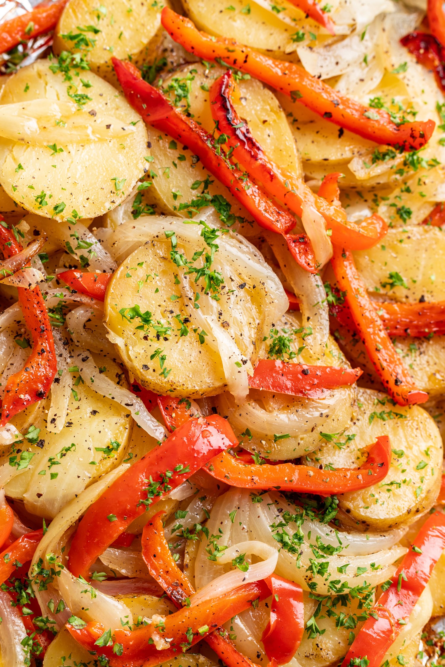 grilled potatoes with bell peppers and onions