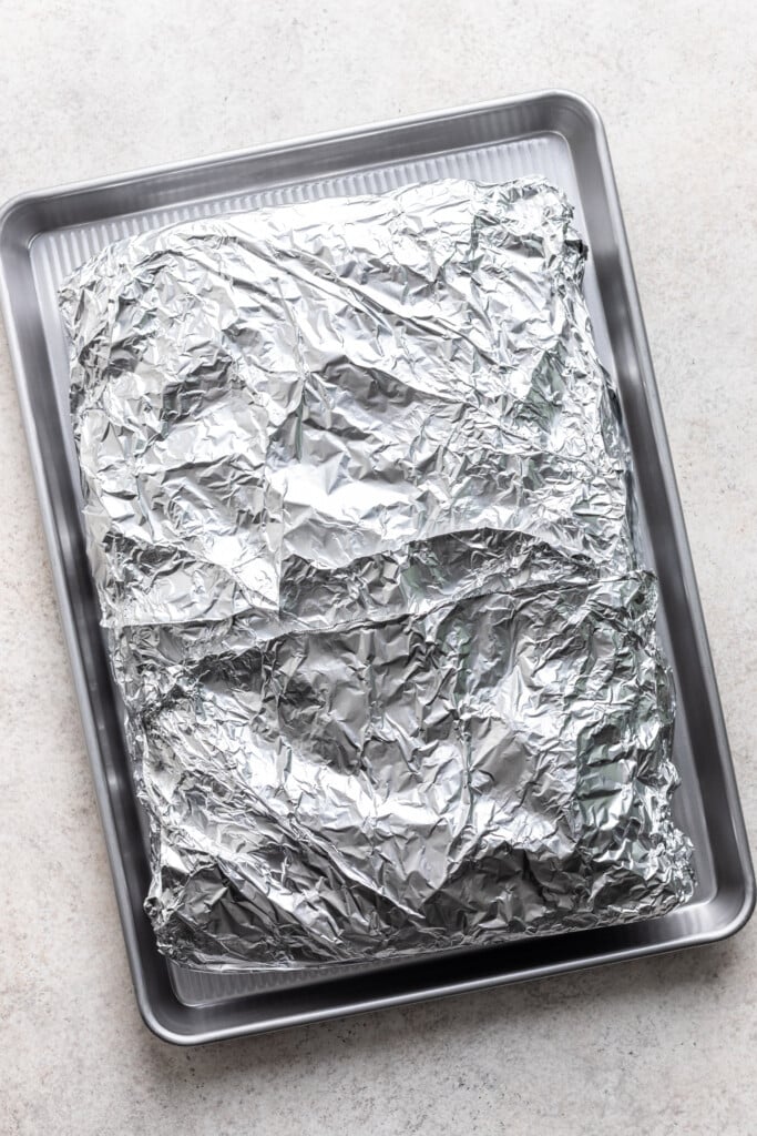 foil packet on a sheet pan