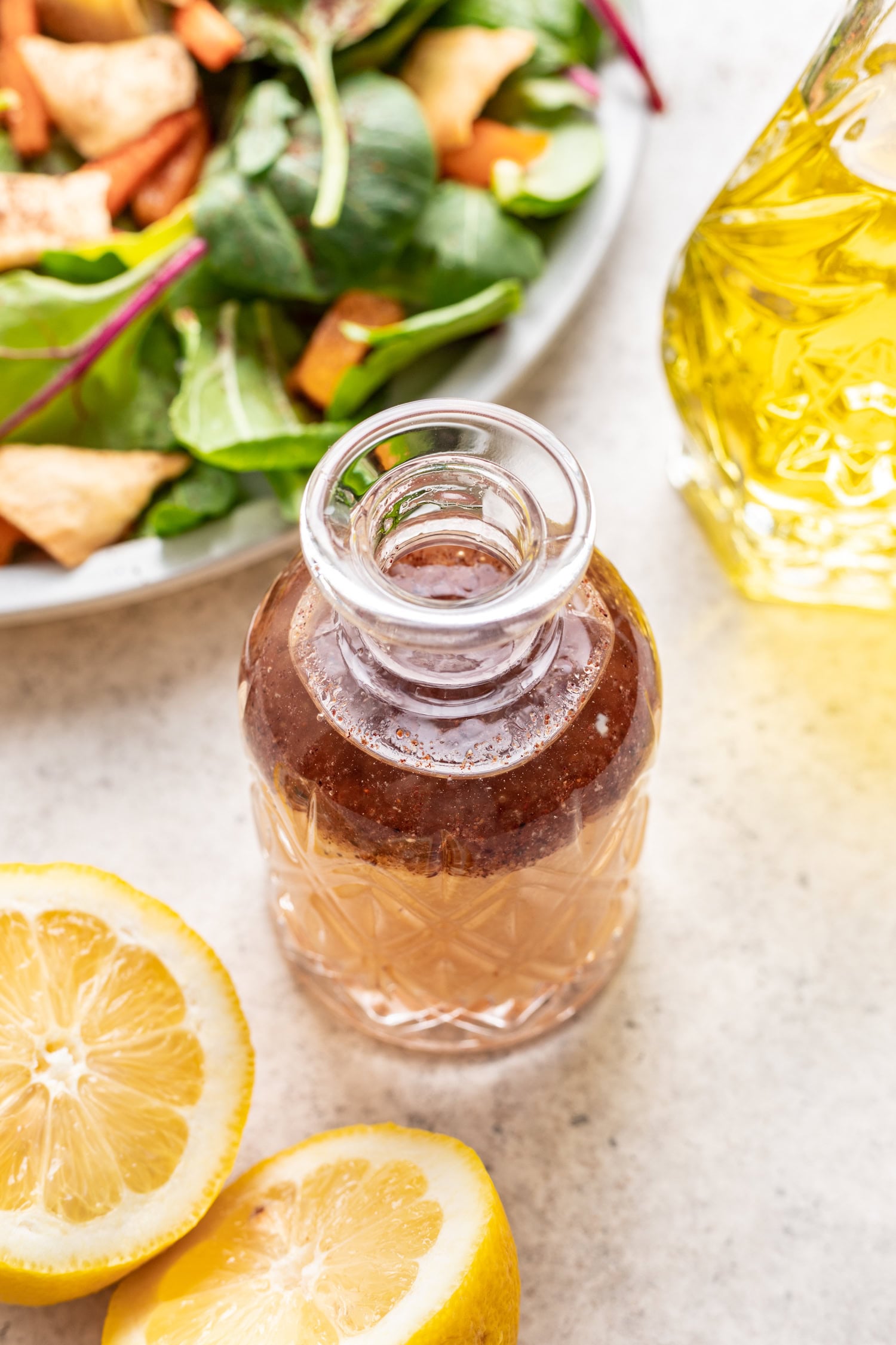 dressing in a glass bottle