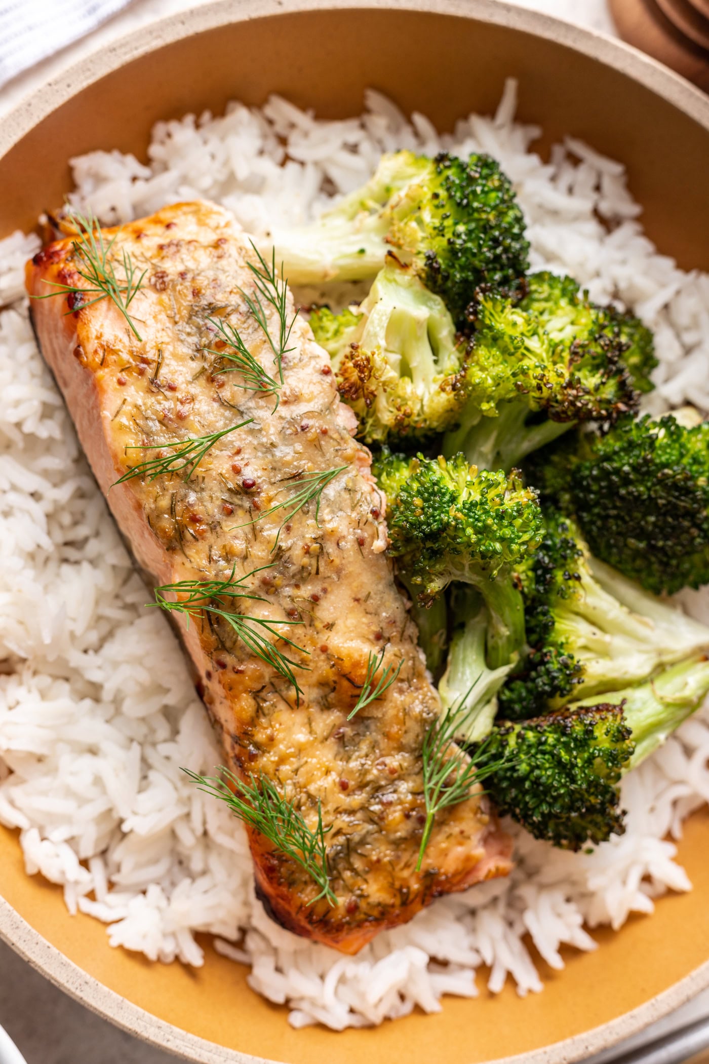 salmon with broccoli over rice