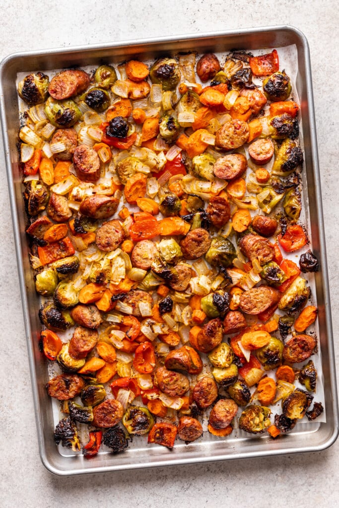 Roasted veggies on a sheet pan