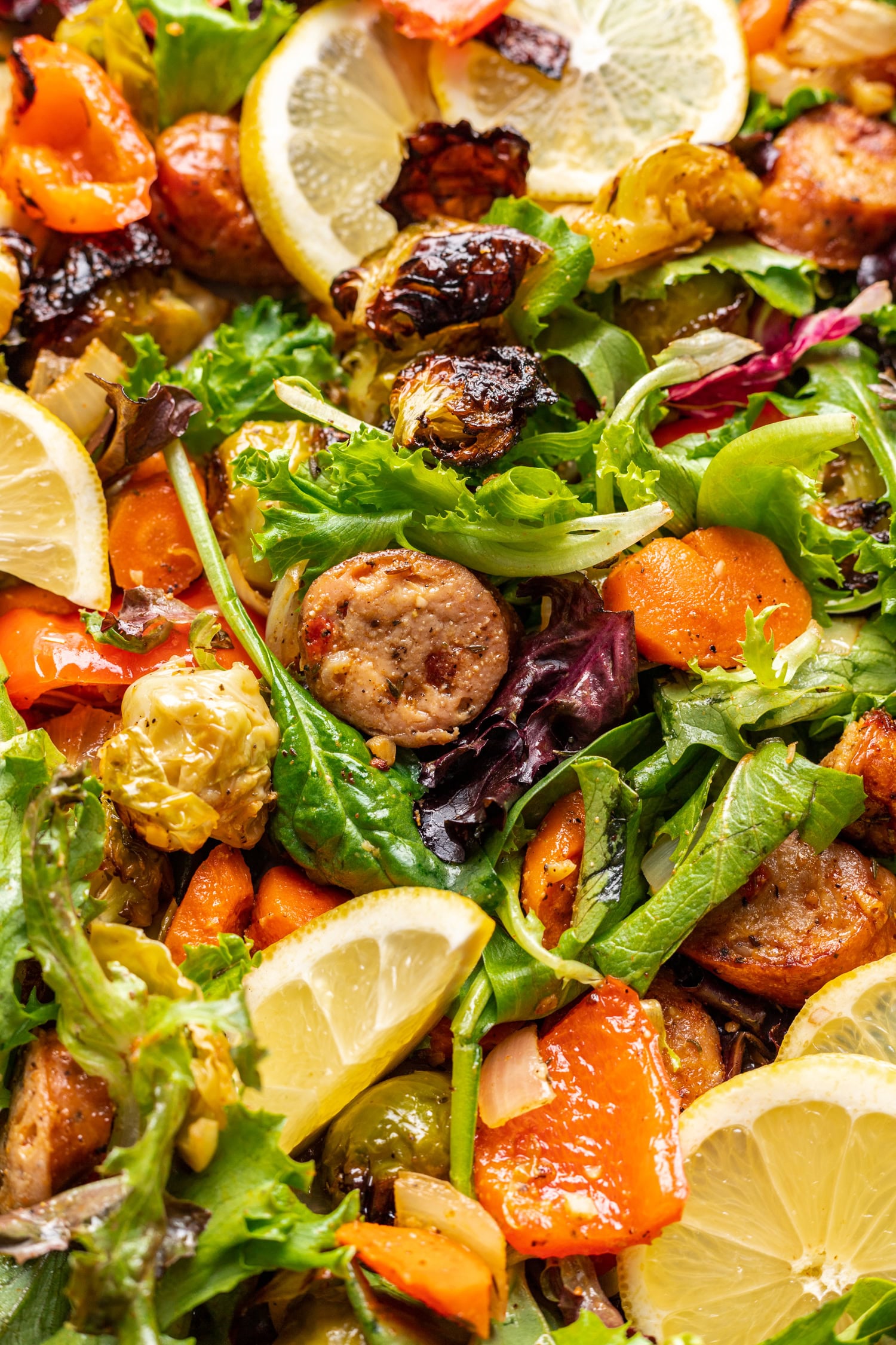 close up of veggies on a sheet pan