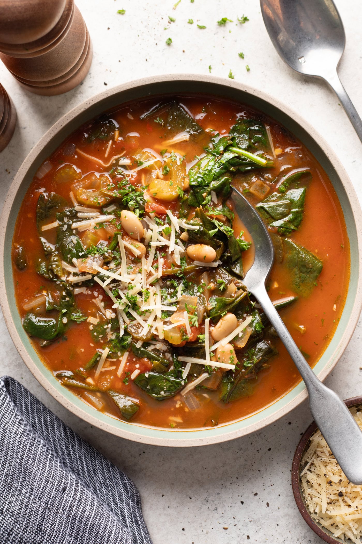 bowl of soup with a spoon