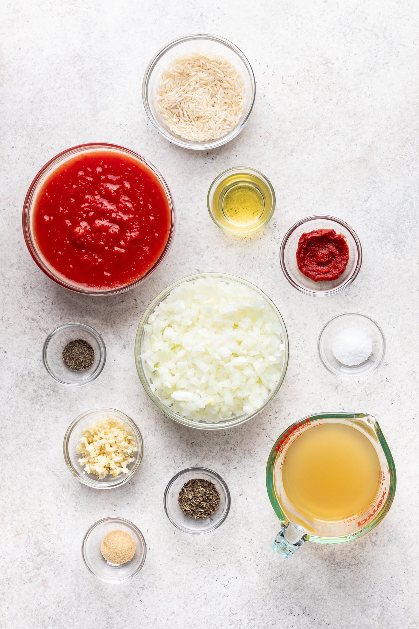 ingredients in bowls on a grey background