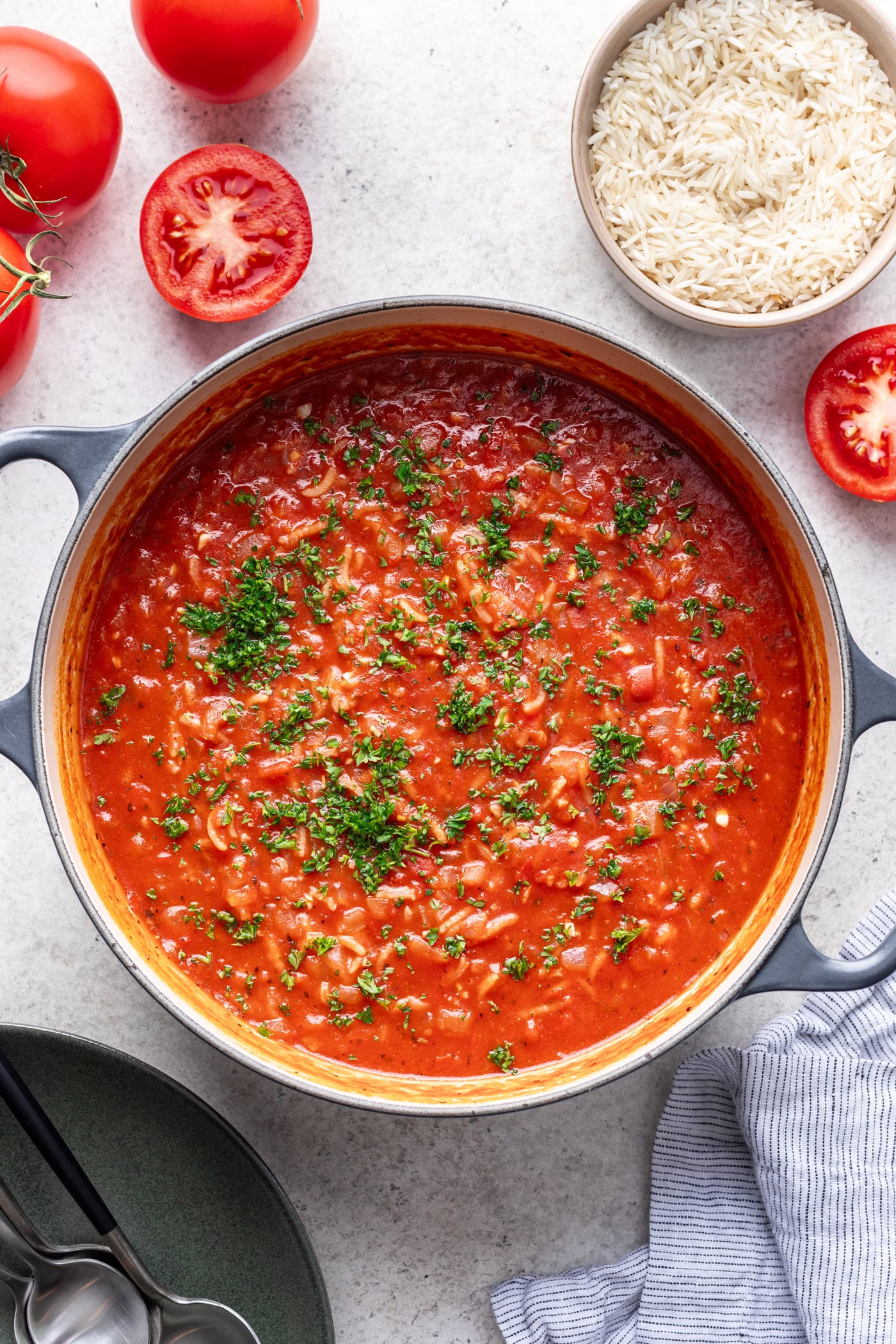 big pot of tomato rice soup
