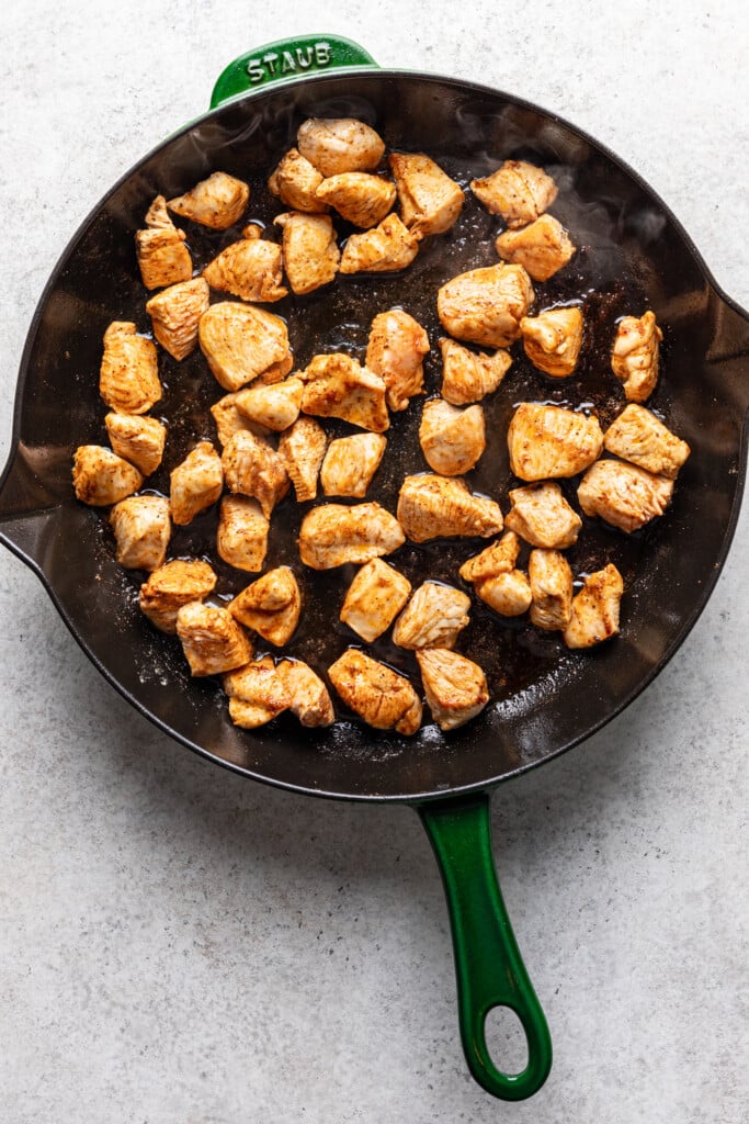 pieces of chicken breasts in a pan