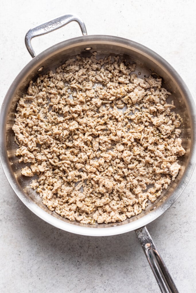 cooked ground turkey in a skillet